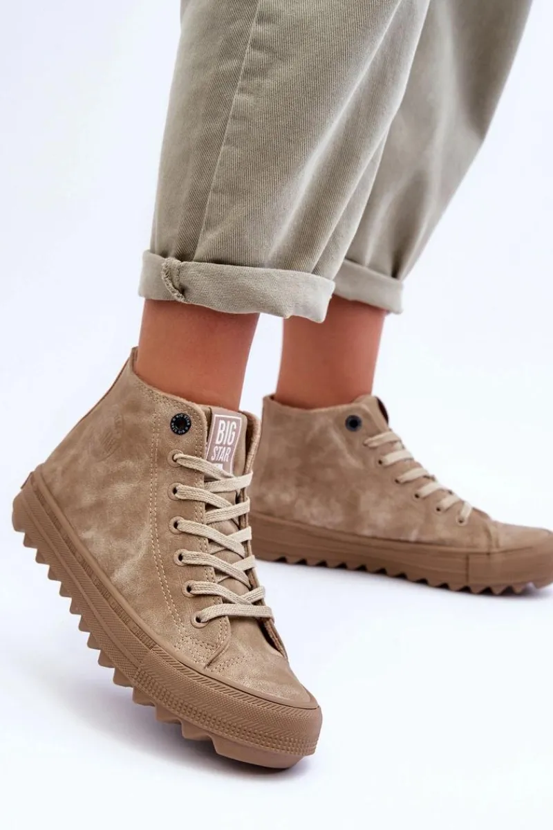 Hot Big Star Shoes Trampki Damskie Big Star Wysokie Ocieplane Beżowe GG274071