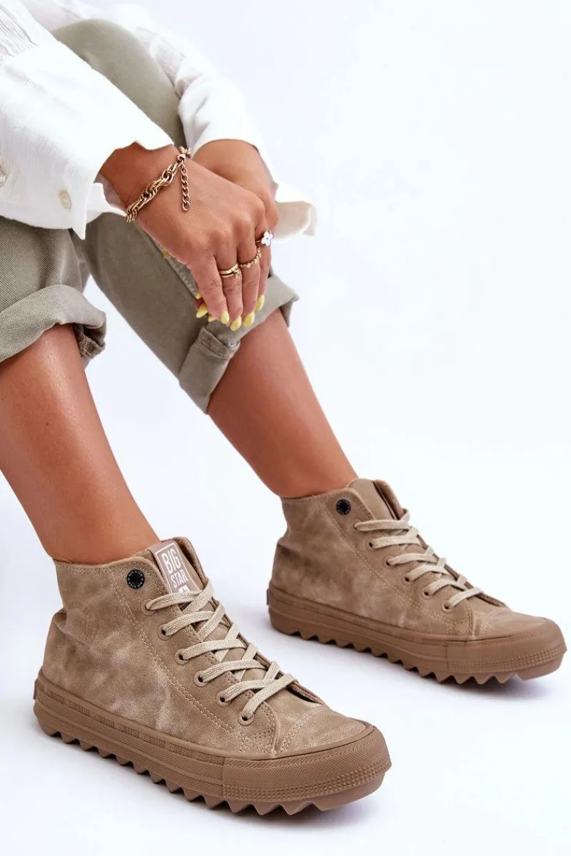 Hot Big Star Shoes Trampki Damskie Big Star Wysokie Ocieplane Beżowe GG274071