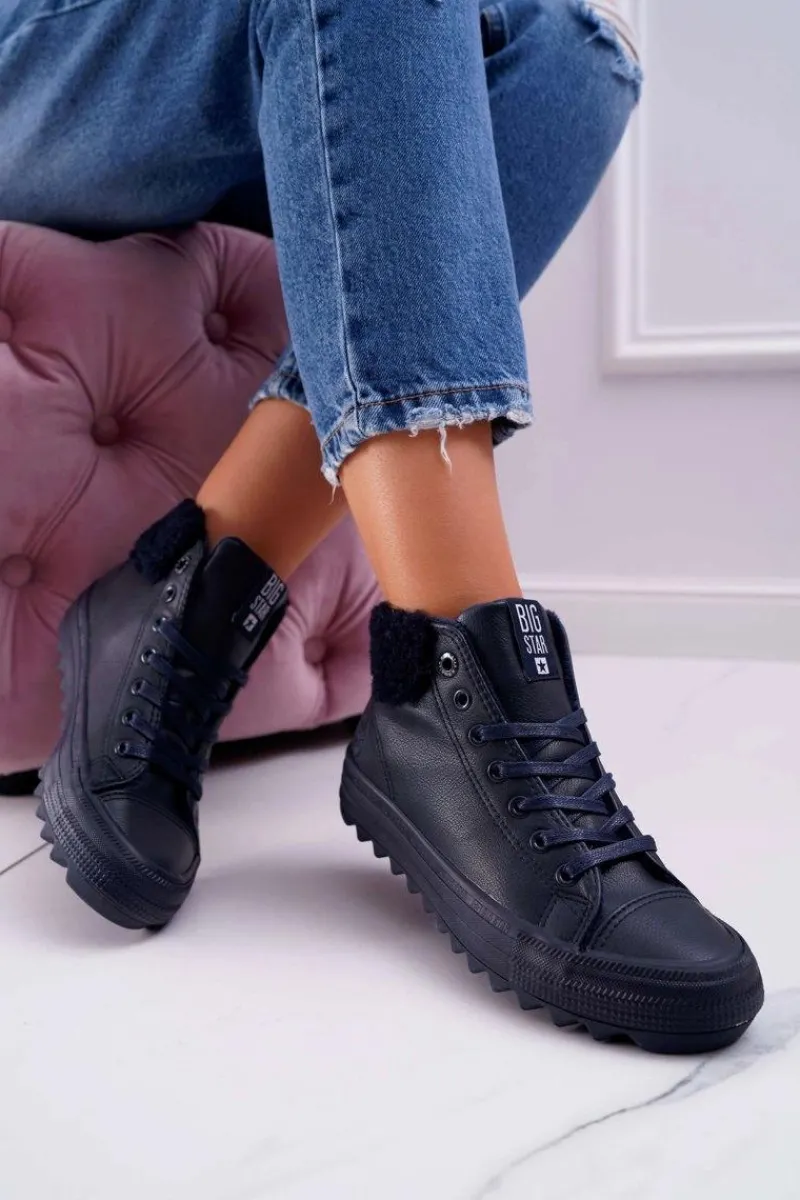 New Trampki Damskie Big Star Wysokie Ocieplane Granatowe EE274147 Damskie Trampki Ocieplane|Trampki Damskie Big Star