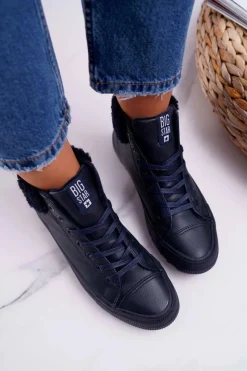 New Trampki Damskie Big Star Wysokie Ocieplane Granatowe EE274147 Damskie Trampki Ocieplane|Trampki Damskie Big Star