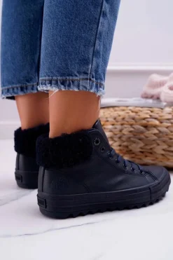 New Trampki Damskie Big Star Wysokie Ocieplane Granatowe EE274147 Damskie Trampki Ocieplane|Trampki Damskie Big Star