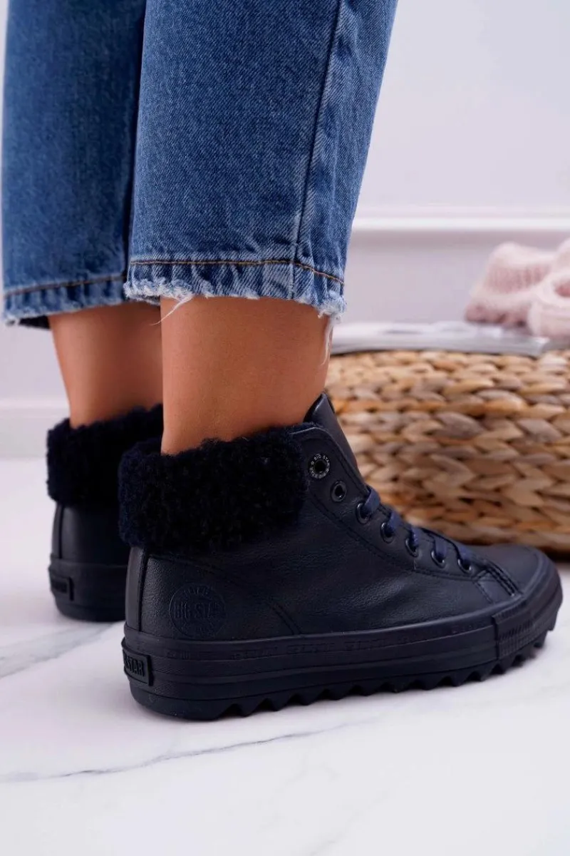 New Trampki Damskie Big Star Wysokie Ocieplane Granatowe EE274147 Damskie Trampki Ocieplane|Trampki Damskie Big Star