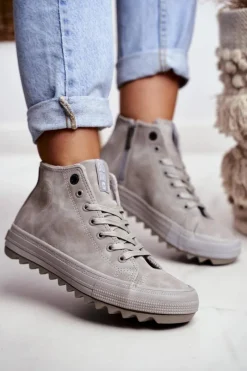 Discount Trampki Damskie Big Star Wysokie Ocieplane Szare GG274070 Damskie Trampki Ocieplane|Trampki Damskie Big Star
