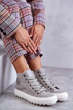 Sale Big Star Shoes Trampki Damskie Big Star Wysokie Ocieplane Szare EE274114 Szary