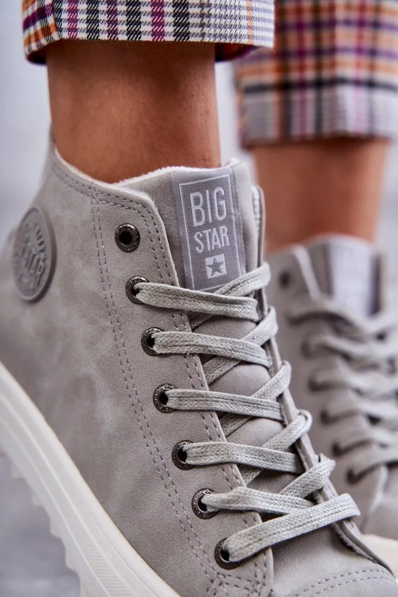 Sale Big Star Shoes Trampki Damskie Big Star Wysokie Ocieplane Szare EE274114 Szary
