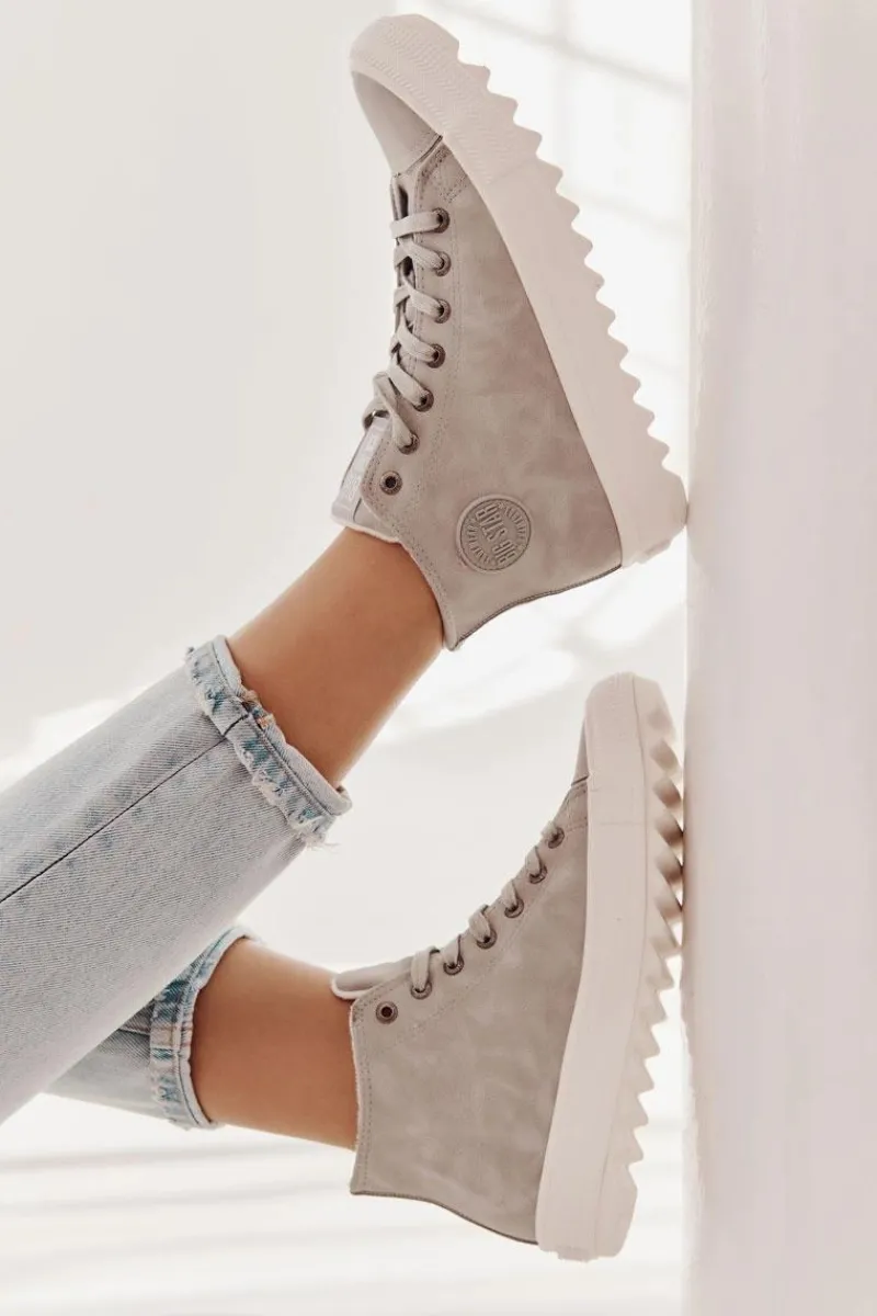 Sale Big Star Shoes Trampki Damskie Big Star Wysokie Ocieplane Szare EE274114 Szary