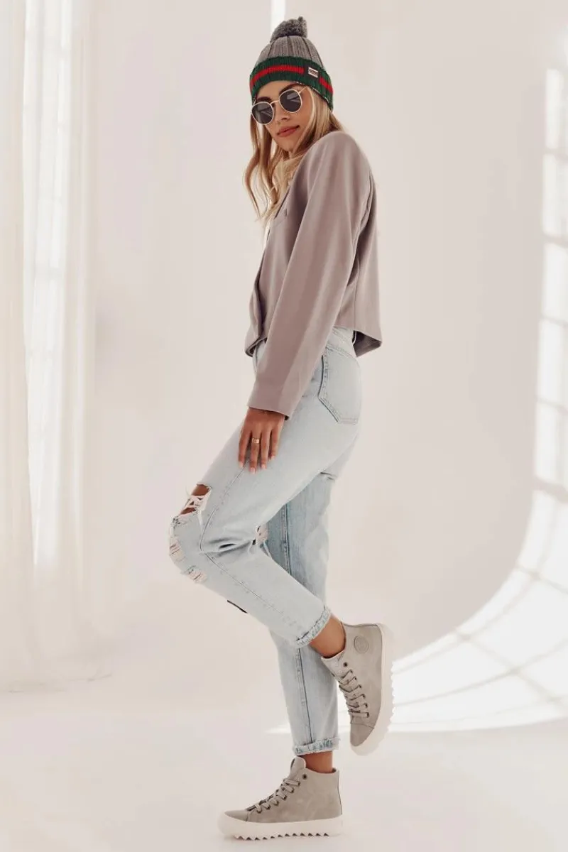 Sale Big Star Shoes Trampki Damskie Big Star Wysokie Ocieplane Szare EE274114 Szary