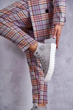 Sale Big Star Shoes Trampki Damskie Big Star Wysokie Ocieplane Szare EE274114 Szary