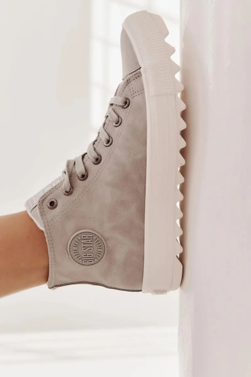 Sale Big Star Shoes Trampki Damskie Big Star Wysokie Ocieplane Szare EE274114 Szary