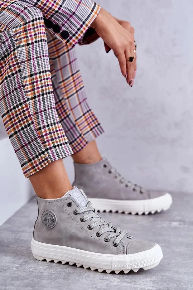 Sale Big Star Shoes Trampki Damskie Big Star Wysokie Ocieplane Szare EE274114 Szary