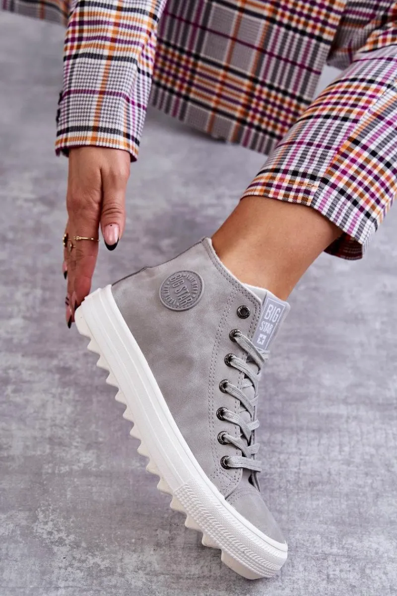 Sale Big Star Shoes Trampki Damskie Big Star Wysokie Ocieplane Szare EE274114 Szary
