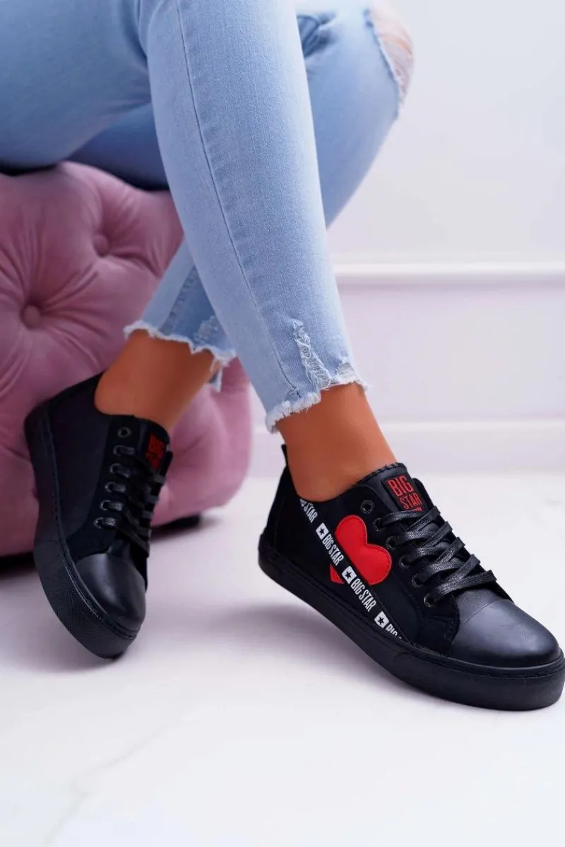 Trampki Damskie Big Star Czarne z Sercem EE274256 Damskie Trampki Damskie Big Star|Trampki Damskie Niskie