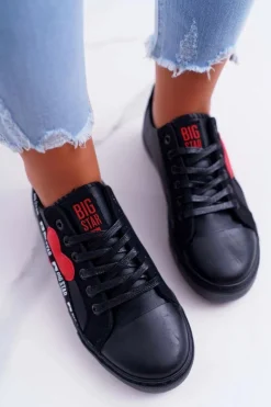 Trampki Damskie Big Star Czarne z Sercem EE274256 Damskie Trampki Damskie Big Star|Trampki Damskie Niskie