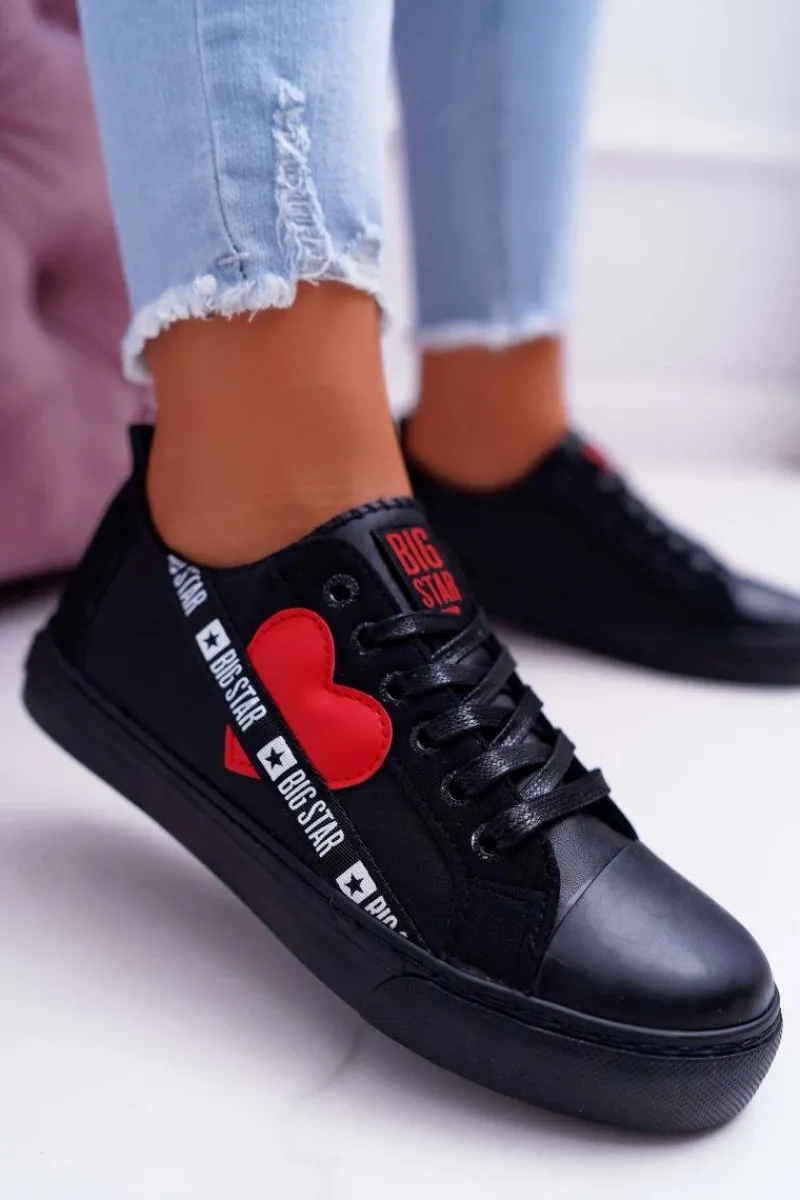 Trampki Damskie Big Star Czarne z Sercem EE274256 Damskie Trampki Damskie Big Star|Trampki Damskie Niskie