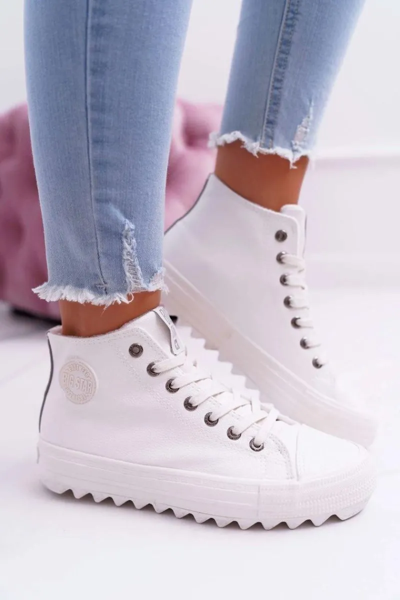 Clearance Trampki Damskie Big Star Wysokie Ocieplane Białe EE274111 Damskie Trampki Ocieplane|Trampki Damskie Big Star