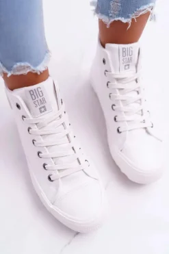 Clearance Trampki Damskie Big Star Wysokie Ocieplane Białe EE274111 Damskie Trampki Ocieplane|Trampki Damskie Big Star