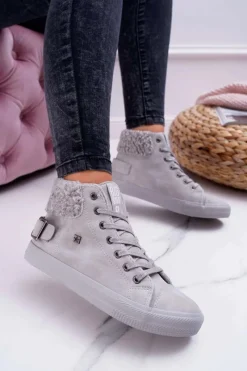 Best Big Star Shoes Trampki Damskie Big Star Wysokie Ocieplane Szare EE274079