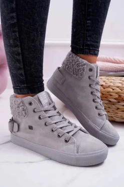 Best Big Star Shoes Trampki Damskie Big Star Wysokie Ocieplane Szare EE274079