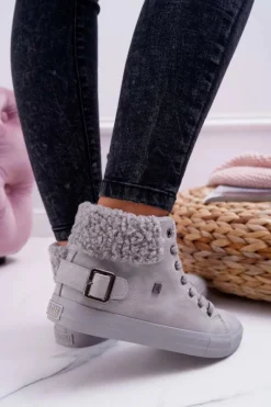 Best Big Star Shoes Trampki Damskie Big Star Wysokie Ocieplane Szare EE274079
