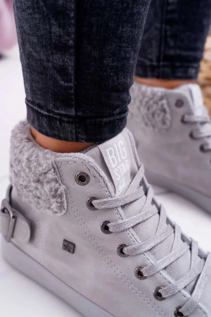 Best Big Star Shoes Trampki Damskie Big Star Wysokie Ocieplane Szare EE274079