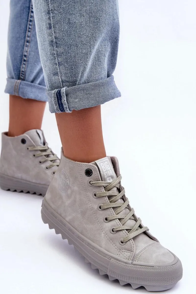 Trampki Ocieplane|Trampki Damskie Big Star>Big Star Shoes Trampki Damskie Big Star Wysokie Ocieplane Szare GG274070 Szary