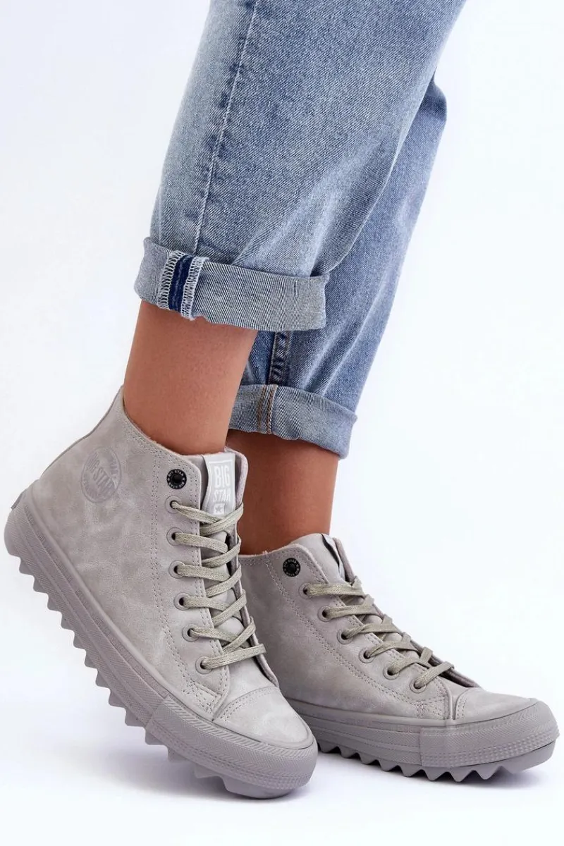 Trampki Ocieplane|Trampki Damskie Big Star>Big Star Shoes Trampki Damskie Big Star Wysokie Ocieplane Szare GG274070 Szary