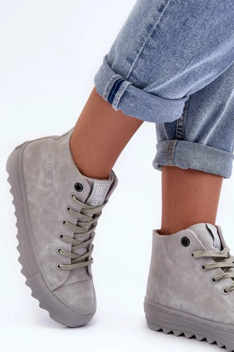 Trampki Ocieplane|Trampki Damskie Big Star>Big Star Shoes Trampki Damskie Big Star Wysokie Ocieplane Szare GG274070 Szary