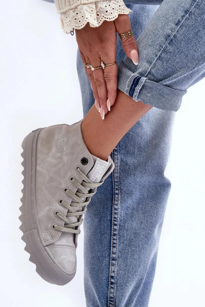 Trampki Ocieplane|Trampki Damskie Big Star>Big Star Shoes Trampki Damskie Big Star Wysokie Ocieplane Szare GG274070 Szary