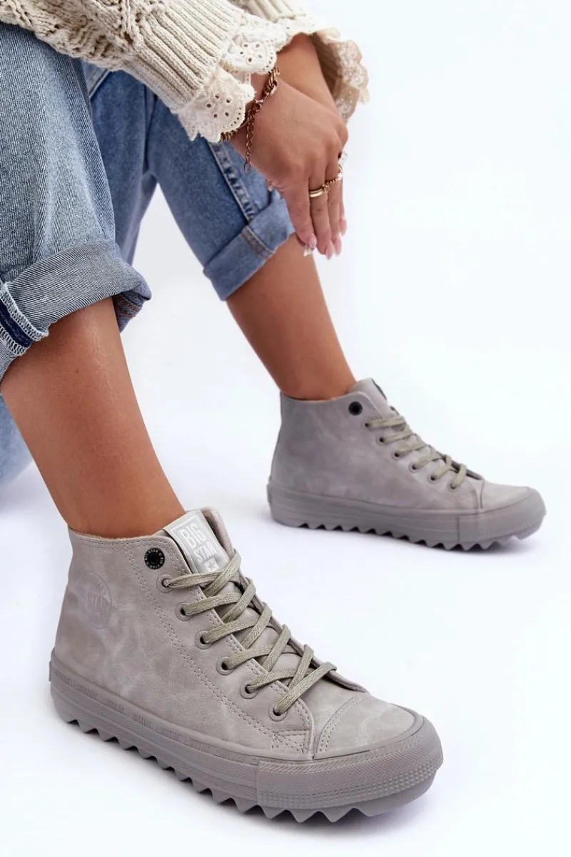 Trampki Ocieplane|Trampki Damskie Big Star>Big Star Shoes Trampki Damskie Big Star Wysokie Ocieplane Szare GG274070 Szary