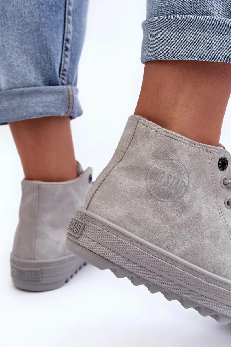 Trampki Ocieplane|Trampki Damskie Big Star>Big Star Shoes Trampki Damskie Big Star Wysokie Ocieplane Szare GG274070 Szary