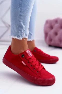 Best Big Star Shoes Trampki Damskie Big Star Zamsz Czerwone EE274044