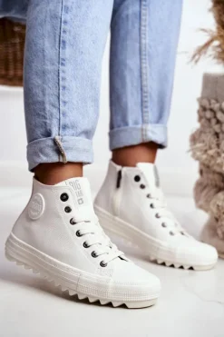 Hot Big Star Shoes Trampki Damskie Big Star Wysokie Ocieplane Białe GG274108