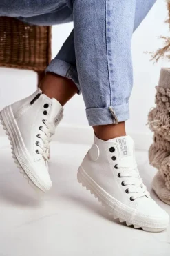 Hot Big Star Shoes Trampki Damskie Big Star Wysokie Ocieplane Białe GG274108