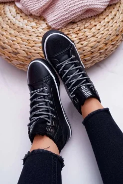 Best Trampki Damskie Big Star Wysokie Czarne Ocieplane EE274410 Damskie Trampki Ocieplane|Trampki Damskie Big Star