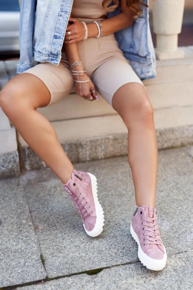 Trampki Ocieplane|Trampki Damskie Big Star>Big Star Shoes Trampki Damskie Big Star Wysokie Ocieplane Różowe GG274109