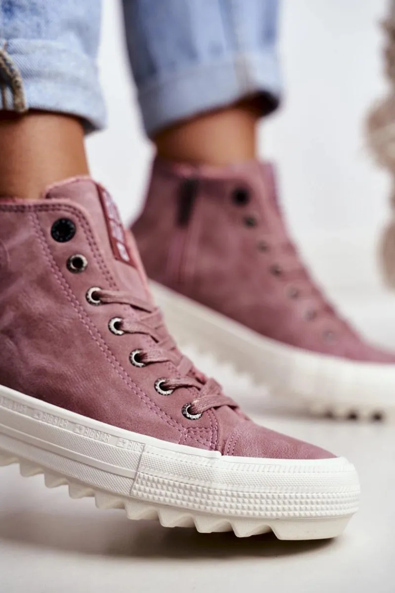 Trampki Ocieplane|Trampki Damskie Big Star>Big Star Shoes Trampki Damskie Big Star Wysokie Ocieplane Różowe GG274109