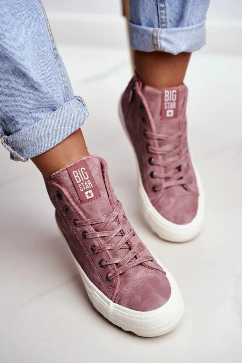 Trampki Ocieplane|Trampki Damskie Big Star>Big Star Shoes Trampki Damskie Big Star Wysokie Ocieplane Różowe GG274109