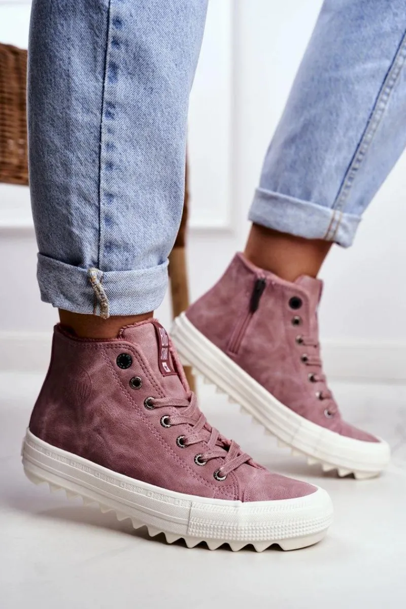 Trampki Ocieplane|Trampki Damskie Big Star>Big Star Shoes Trampki Damskie Big Star Wysokie Ocieplane Różowe GG274109