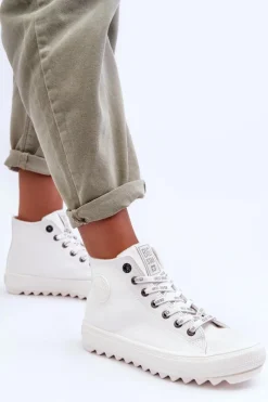 Trampki Ocieplane|Trampki Damskie Big Star>Big Star Shoes Trampki Damskie Big Star Wysokie Ocieplane Białe GG274108 Biały