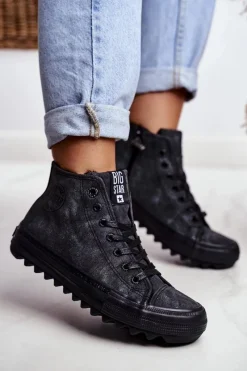Hot Big Star Shoes Trampki Damskie Big Star Wysokie Ocieplane Czarne GG274069