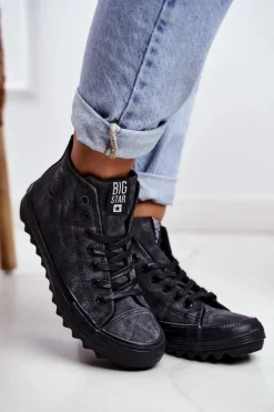 Hot Big Star Shoes Trampki Damskie Big Star Wysokie Ocieplane Czarne GG274069