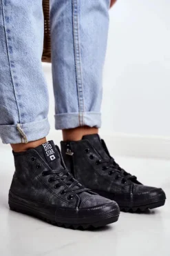 Hot Big Star Shoes Trampki Damskie Big Star Wysokie Ocieplane Czarne GG274069