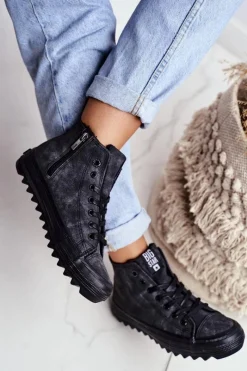 Hot Big Star Shoes Trampki Damskie Big Star Wysokie Ocieplane Czarne GG274069