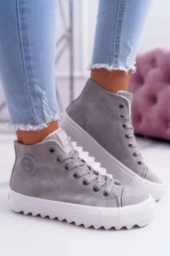 Big Star Shoes Trampki Damskie Big Star Wysokie Ocieplane Szare EE274114