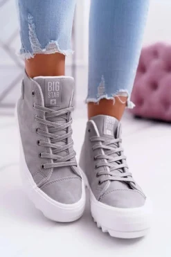 Big Star Shoes Trampki Damskie Big Star Wysokie Ocieplane Szare EE274114