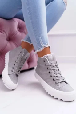 Big Star Shoes Trampki Damskie Big Star Wysokie Ocieplane Szare EE274114