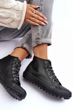 Trampki Ocieplane|Trampki Damskie Big Star>Big Star Shoes Trampki Damskie Big Star Wysokie Ocieplane Czarne EE274110 Czarny