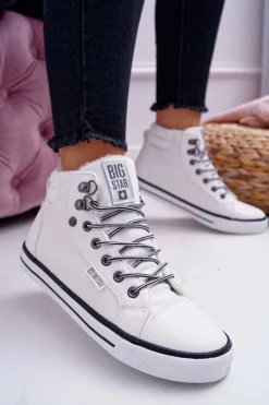 Online Big Star Shoes Trampki Damskie Big Star Wysokie Białe Ocieplane EE274411
