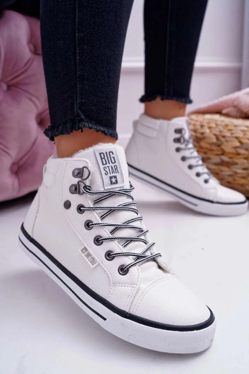 Online Big Star Shoes Trampki Damskie Big Star Wysokie Białe Ocieplane EE274411