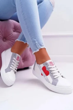 Hot Big Star Shoes Trampki Damskie Big Star Białe z Sercem EE274257